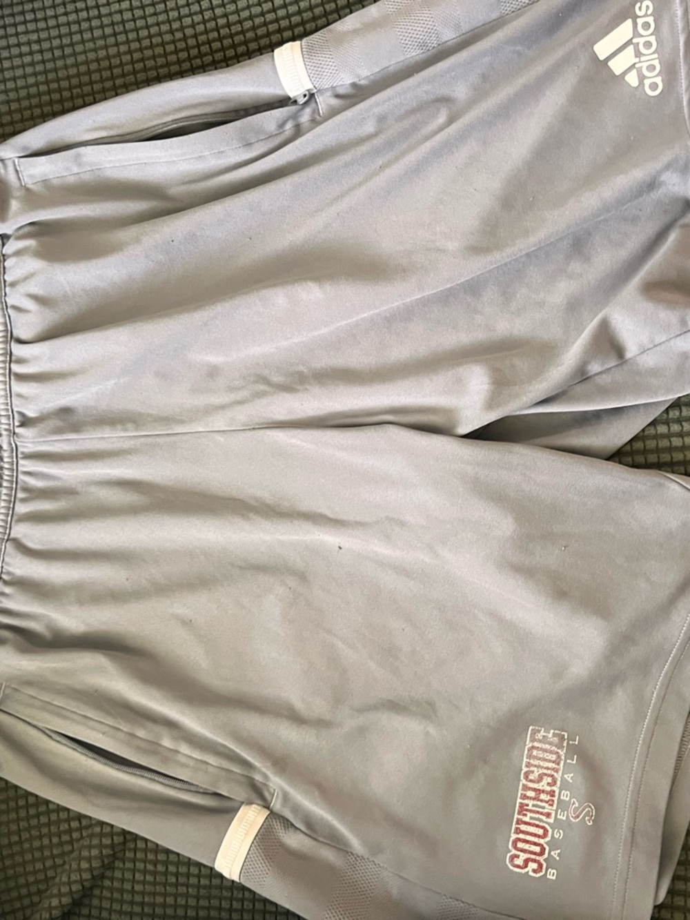 adidas Light Gray Men’s Athletic Shorts with Southside Baseball Logo